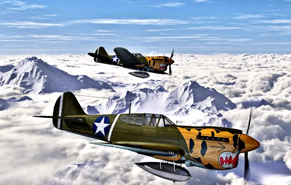 Картинка 1942, Warhawk, P-40E, ''Aleutian Tigers'', 11th FS, 343rd FG, 11th US Army Air Force