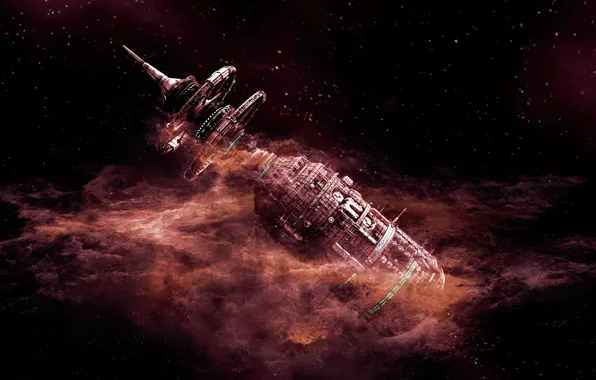 Space, nebula, space station
