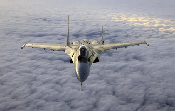 Истребитель, Су-35, над, облаками