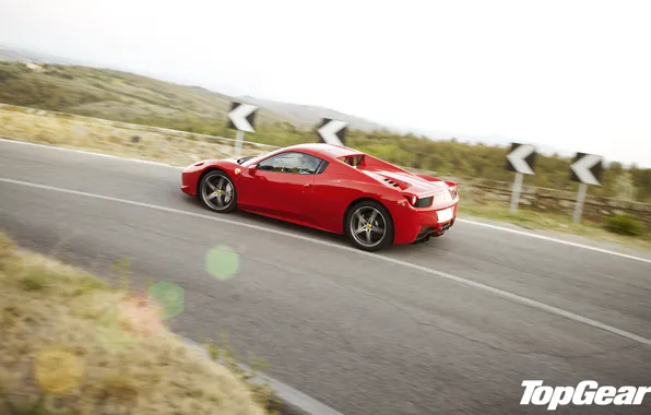 Картинка дорога, красный, вид, поворот, Ferrari, суперкар, феррари, 458