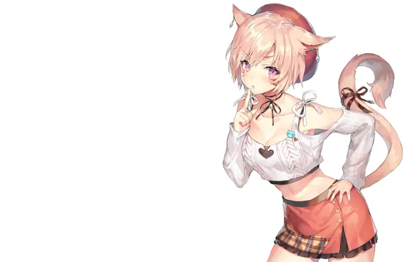 Девушка, фон, ушки, final fantasy, anime, art, хвостик, momoko