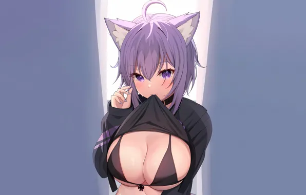 Girl, sexy, lingerie, bra, cleavage, long hair, boobs, animal ears