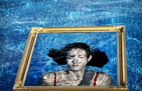 Картинка вода, девушка, портрет, рамка