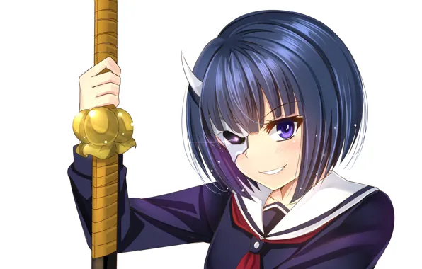 Sword, katana, ken, blade, mask, martial artist, bishojo, horn