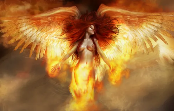 Девушка, огни, огненый ангел, fire angel