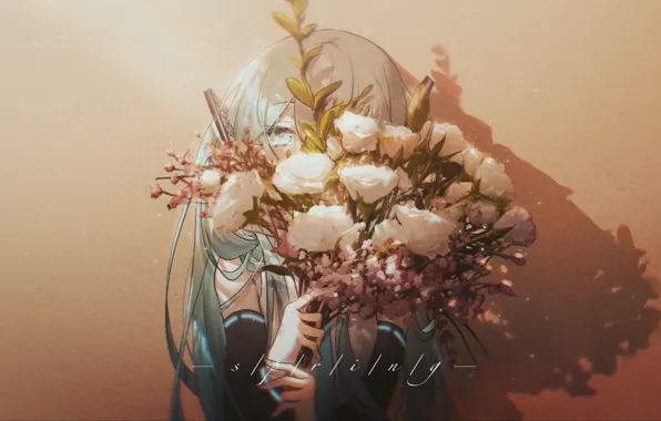 Девушка, букет, Hatsune Miku, Vocaloid