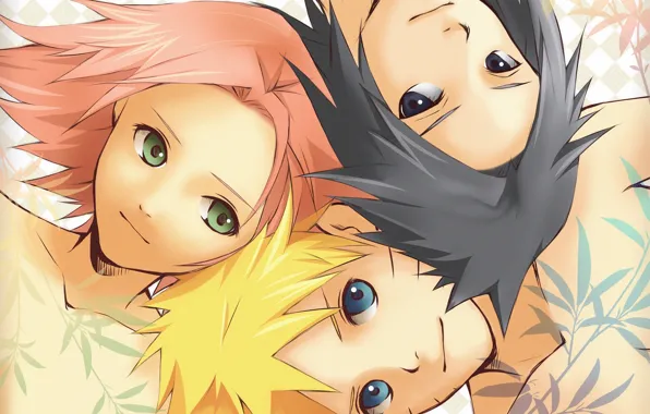 Девушка, сакура, наруто, парни, Naruto, саске, розовые волосы, Uzumaki