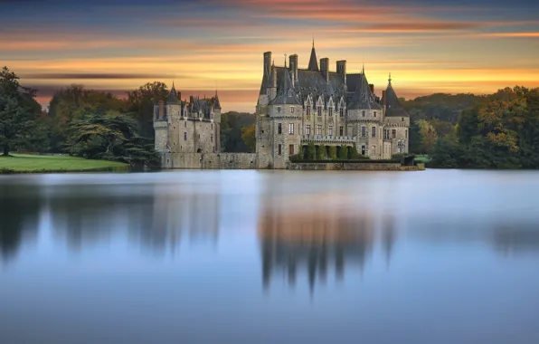 Картинка вода, пейзаж, природа, пруд, парк, отражение, замок, Франция