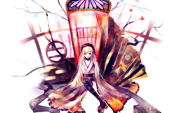 Дверь, белый фон, кимоно, rozen maiden, suigintou, девы розена