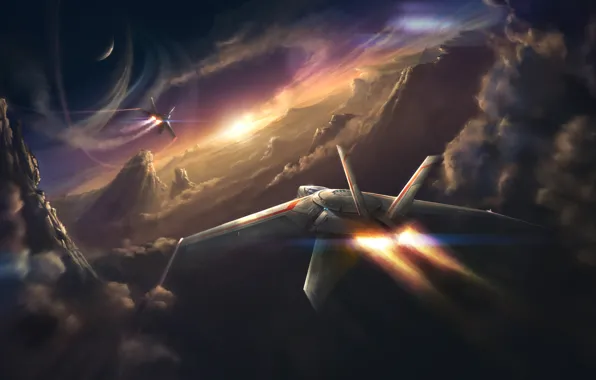 Небо, полет, пейзаж, закат, самолет, скорость, горизонт, sky