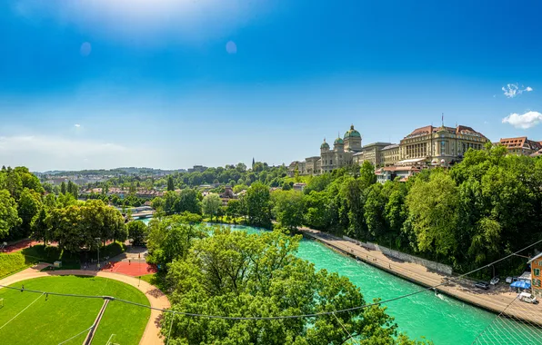 Картинка Дома, Город, Швейцария, Панорама, Реки, Берн