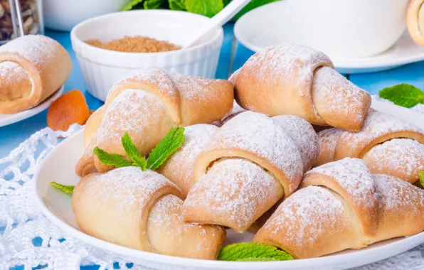 Тарелка, выпечка, сладкое, sweet, круассаны, croissants