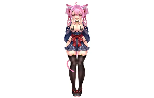 Girl, sexy, lingerie, bra, cleavage, thighhighs, pink hair, legs