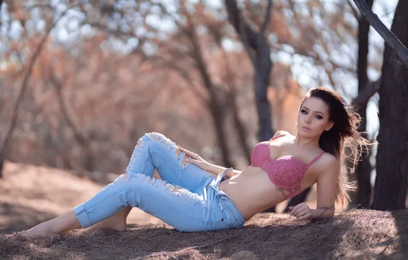 Картинка girl, bra, beautiful, jeans, cute