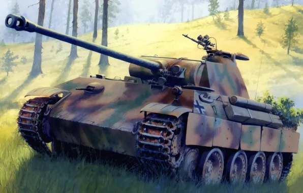 War, art, painting, Panzerkampfwagen V Panther, tank, ww2, german panzer