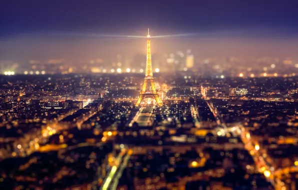 Картинка ночь, city, город, огни, эйфелева башня, Париж, дома, Paris