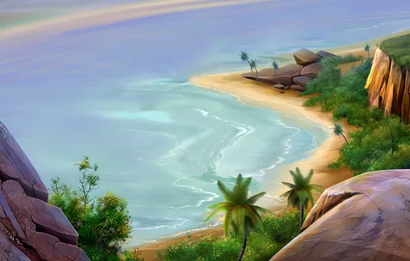 Картинка море, рисунок, Пляж
