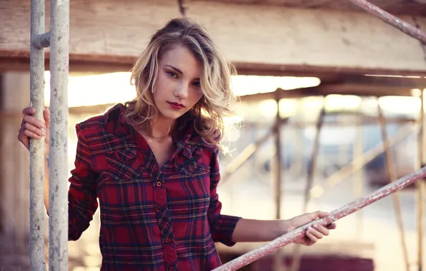 Girl, woman, model, blonde, female, flannel, Rachel Yampolsky, construction site
