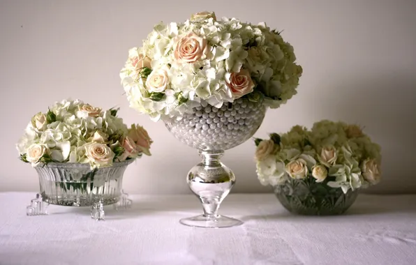 Цветы, красиво, ваза, бусинки
