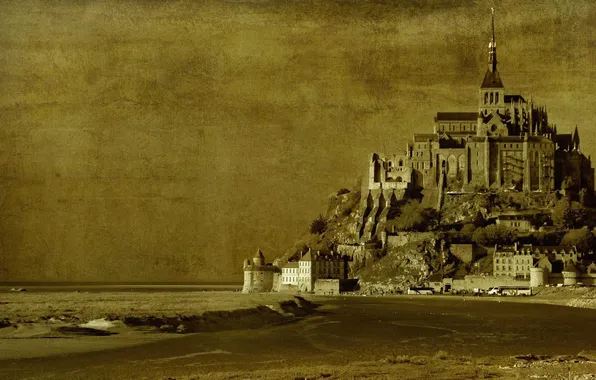Картинка замок, Франция, текстура, Нормандия, Мон-Сен-Мишель