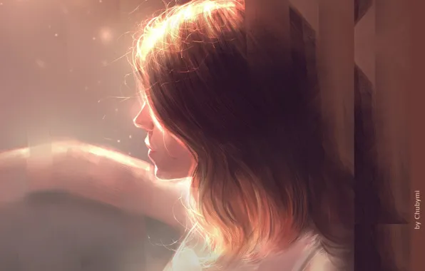 Картинка рука, шатенка, в профиль, портрет девушки, свет и тень, by Chuby Mi