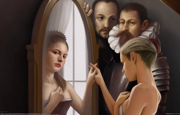 Картинка отражение, девушки, магия, зеркало, мужчины, Corrado Vanelli