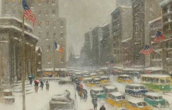 Картина, городской пейзаж, Guy Carleton Wiggins, 5-я Авеню Зимой, Гай Уиггинс