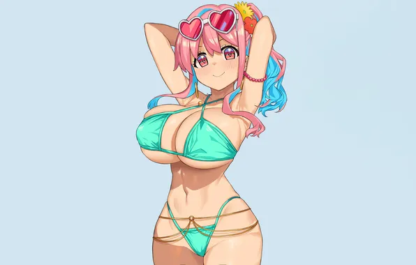 Girl, sexy, cleavage, pink hair, long hair, boobs, sexy girl, anime