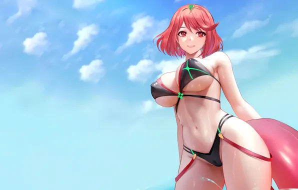 Girl, summer, sexy, wet, cleavage, beach, erect nipples, sky