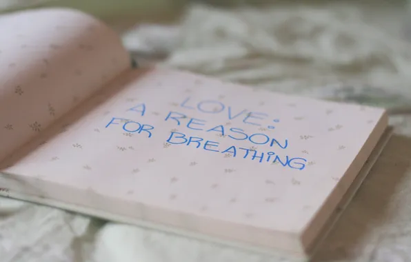 Картинка настроение, кровать, книга, слова, love a reason for breathing