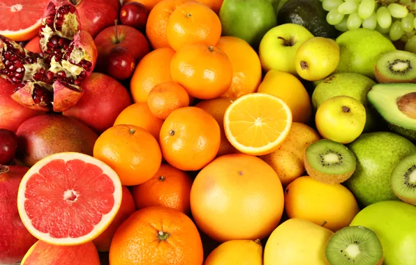 Картинка ягоды, яблоки, апельсины, киви, фрукты, fresh, грейпфрут, fruits