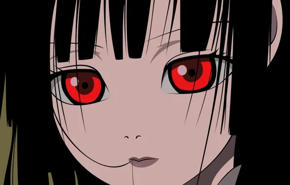 Взгляд, крупный план, лицо, красные глаза, чёлка, Enma Ai, Jigoku Shoujo, Hell girl