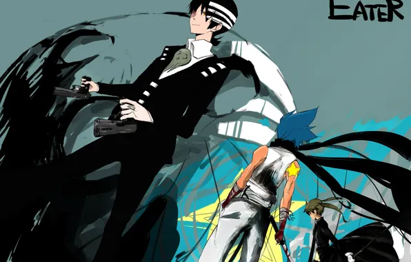 Девушка, оружие, пистолеты, аниме, парни, Пожиратель душ, Soul Eater, Death the Kid