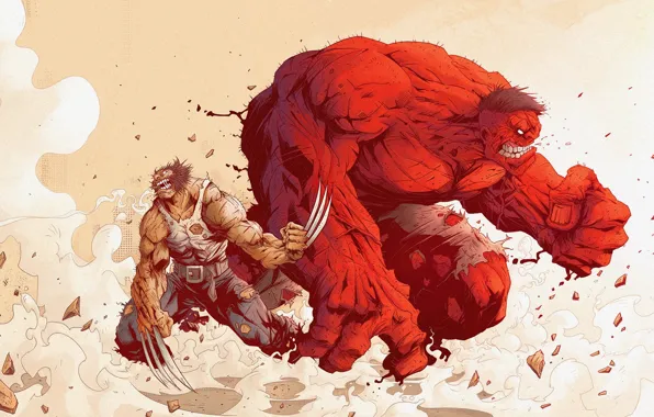 Картинка Росомаха, Халк, Wolverine, Red Hulk, Tonton Revolver