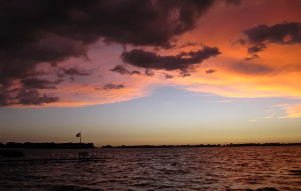 Картинка небо, облака, закат, озеро, Природа, sky, nature, sunset