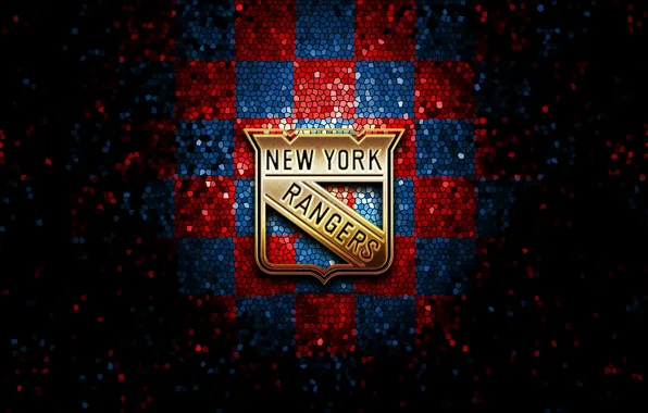 Wallpaper, sport, logo, NHL, hockey, glitter, checkered, New York Rangers