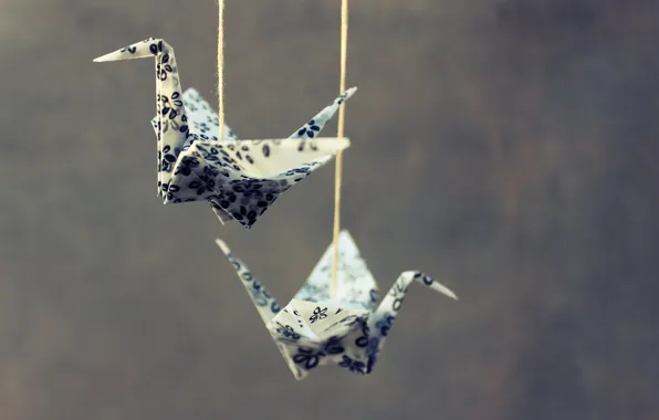 Птицы, шпагат, оригами, birds, origami, twine, приостановлено, suspended