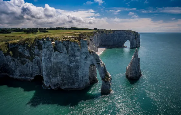 Море, скалы, Франция, арка, Этрета