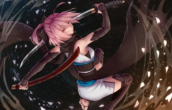 Girl, sword, hat, anime, stripes, crossover, ken, blade