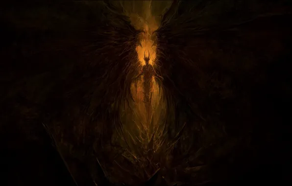 Картинка фентези, мрак, демон, арт, шипы, Крылья