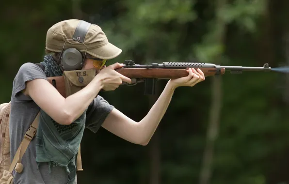 Девушка, фон, выстрел, карабин, самозарядный, M1 Carbine