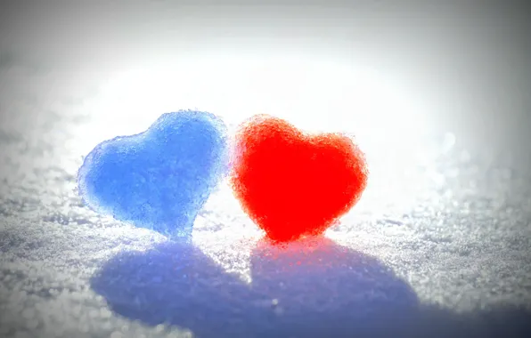 Картинка зима, снег, любовь, синий, красный, фон, widescreen, обои