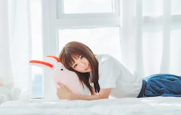 Beautiful, Asian, Model, Smile, Woman, Cute, Lying Down, Laying