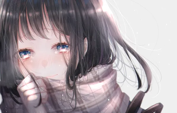 Взгляд, шарф, девочка, слёзы, ichijiku