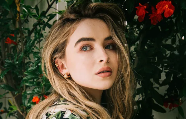 Взгляд, девушка, цветы, волосы, Marie Claire, Sabrina Carpenter