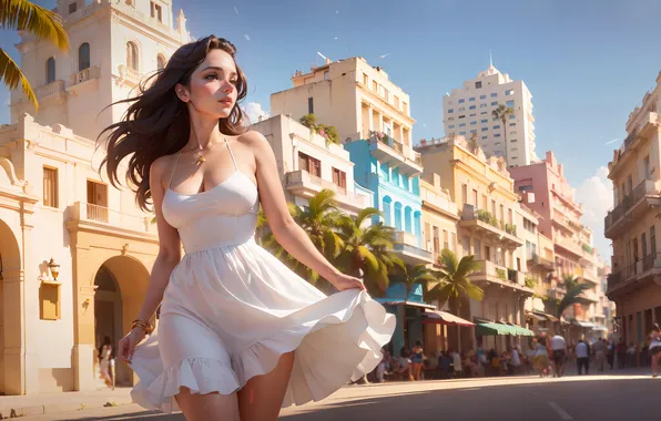 Картинка city, girl, dress, street, ai art