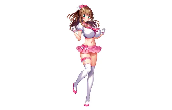 Girl, sexy, thighhighs, green eyes, long hair, legs, boobs, anime