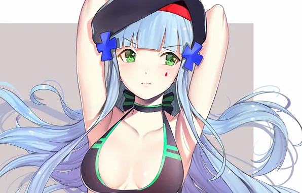 Girl, sexy, cleavage, green eyes, long hair, boobs, anime, beautiful