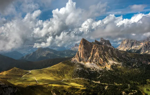 Картинка дорога, облака, горы, простор, space, road, mountains, clouds