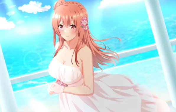 Море, лето, девушка, цветы, Yui Yuigahama, Yahari Ore no Seishun Love Comedy wa Machigatteiru, by …